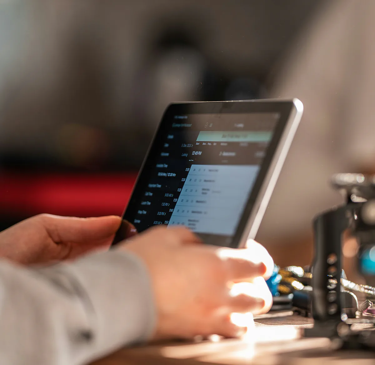 A person using a touchscreen point-of-sale system