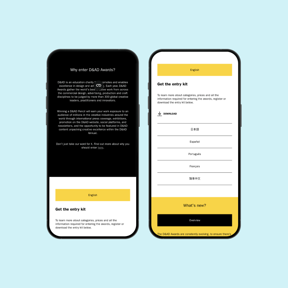 Two smartphone screens display an application interface. The left screen features text promoting the benefits of joining, while the right screen shows a login form. The design emphasizes accessibility and user engagement.