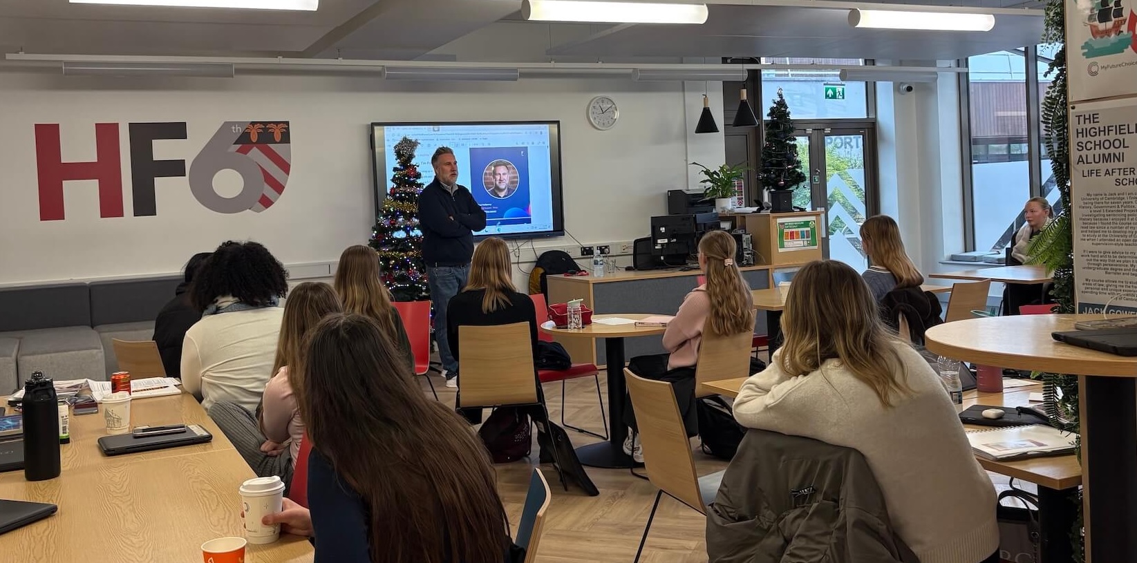 Paul Halfpenny giving a talk at Highfield Sixth Form about the future of Digital Agencies and AI