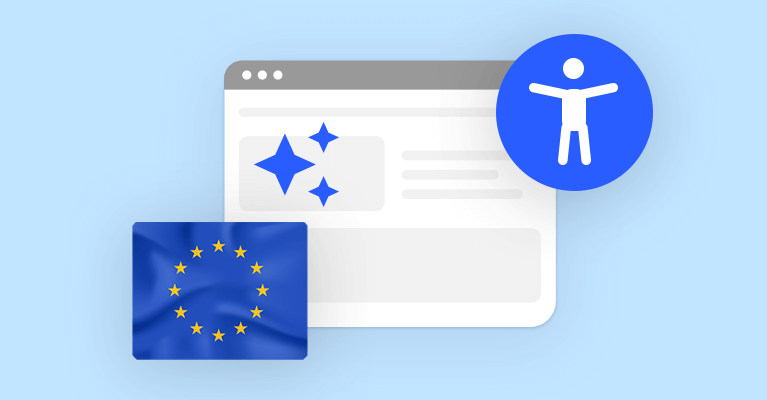 Web page with accessibility icon, EU flag, and shimmering stars.