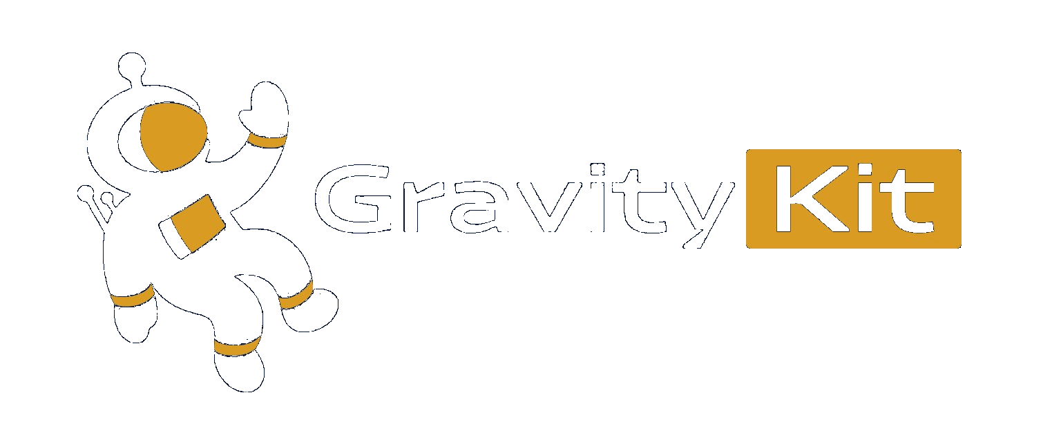 GravityKit logo featuring an astronaut figure with "Gravity Kit" text on a black background.