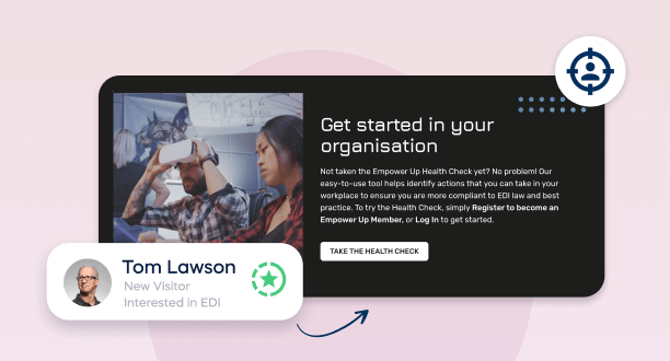 Onboarding panel: "Get started in your organization." Profile card shows Tom Lawson. Purple arrow connects them, highlighting a new user setup process.