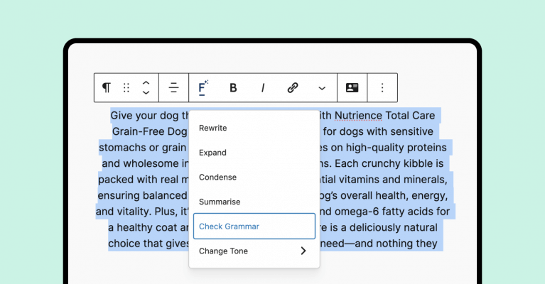 Check Grammar feature on the Filter AI plugin