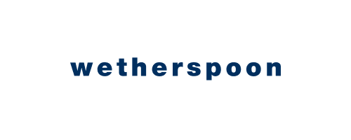 The Wetherspoon logo, displayed in dark navy blue lowercase text on a white background. The clean, minimal typographic design reflects the well-known British pub and hotel chain's straightforward brand identity.