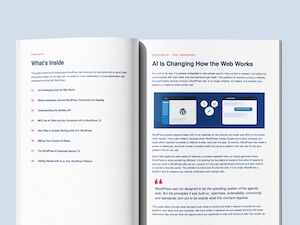 Open magazine showing an article titled "AI Is Changing How the Web Works" with illustrations on the right page and a "What's Inside" table of contents on the left page.